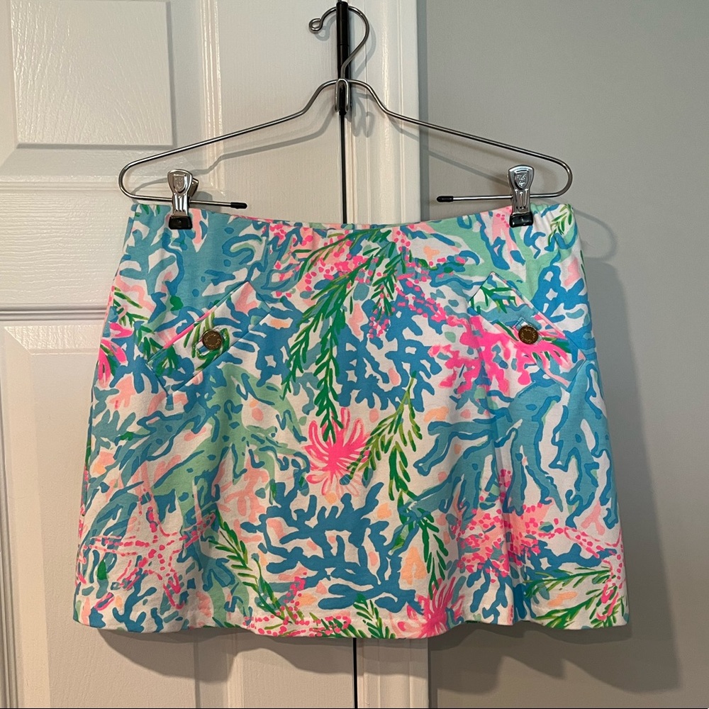 Lilly Pulitzer Blue and Pink Coral Print Skirt